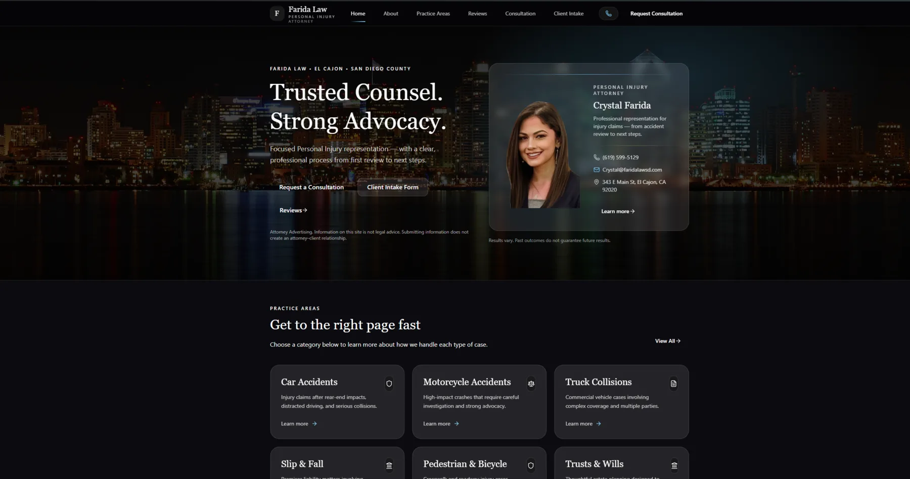 Farida Law San Diego website