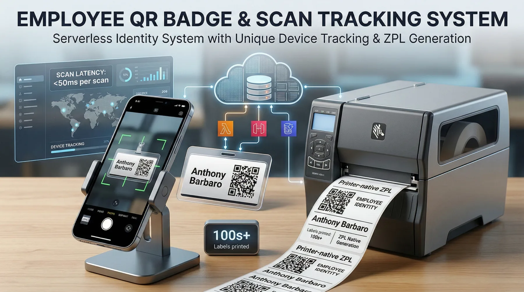 Employee QR badge tracking system interface